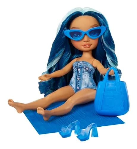 Rainbow High Swim & Style Skyler, Blue 11" Fashion Doll with Shimmery Wrap to Style 10+ Ways, Removable Swimsuit, Sandals, Accessories, Gift for Kids 4-12 thumbnail 5