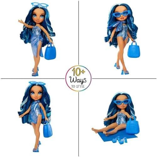 Rainbow High Swim & Style Skyler, Blue 11" Fashion Doll with Shimmery Wrap to Style 10+ Ways, Removable Swimsuit, Sandals, Accessories, Gift for Kids 4-12 thumbnail 4