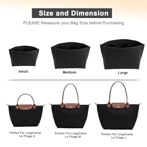 LOUKAYCCI Felt Purse Organizer Insert for Longchamp Le Pliage M Handbag, Medium Black | Keeps Bags Tidy & Protected thumbnail 4