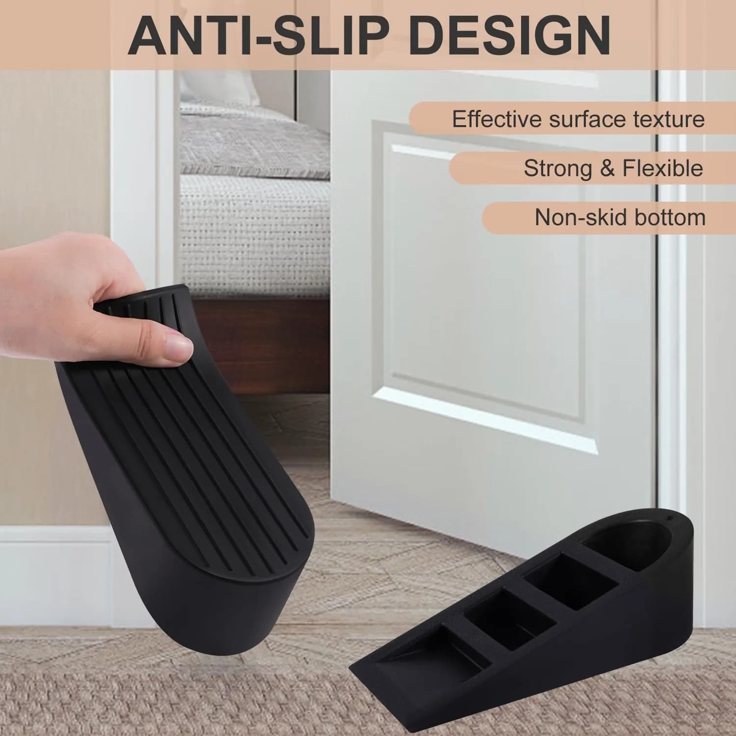 JZWBLILY Big Door Stopper 2 Pack Black | Heavy Duty Rubber Door Wedge for Floor & Carpet - view 5