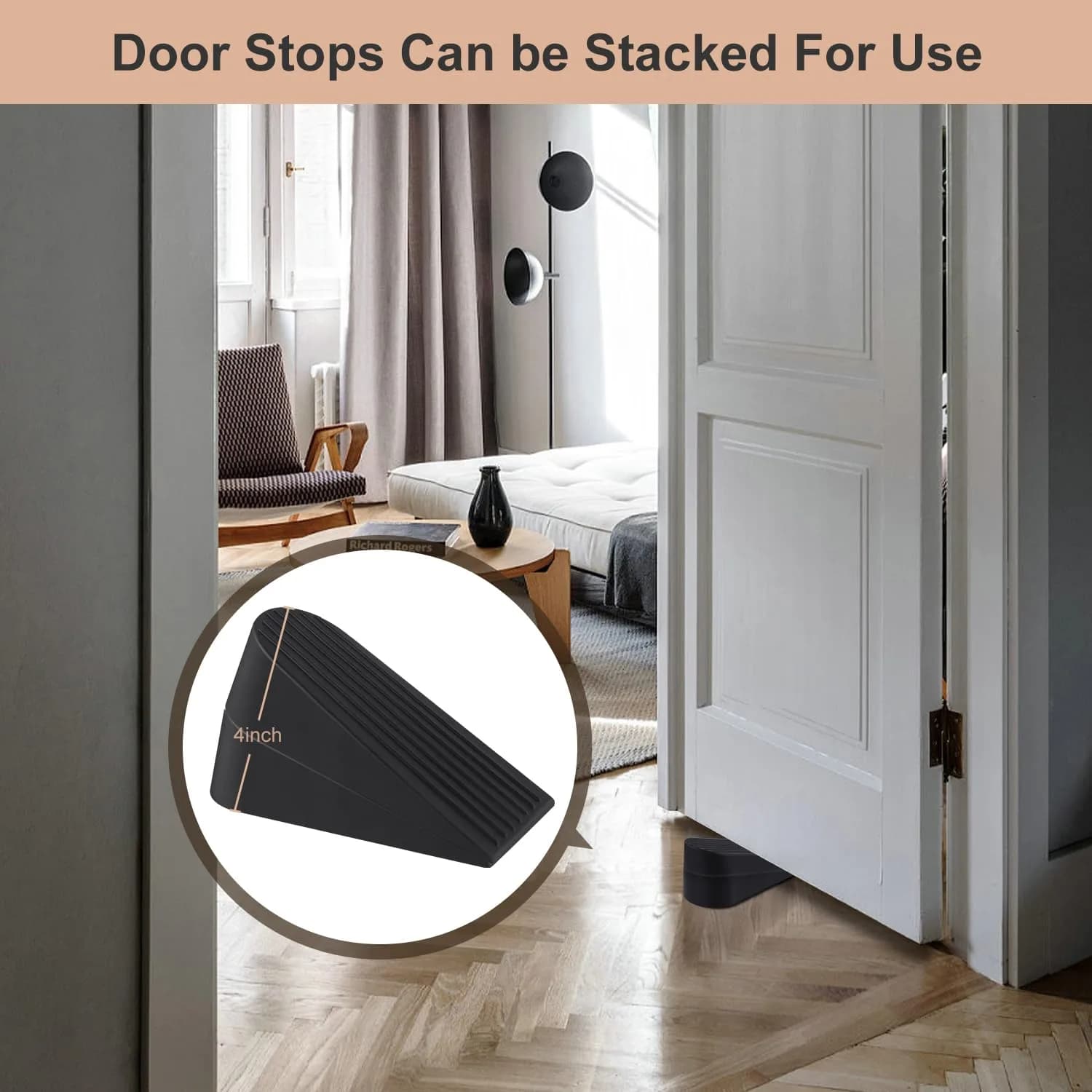 JZWBLILY Big Door Stopper 2 Pack Black | Heavy Duty Rubber Door Wedge for Floor & Carpet - view 7