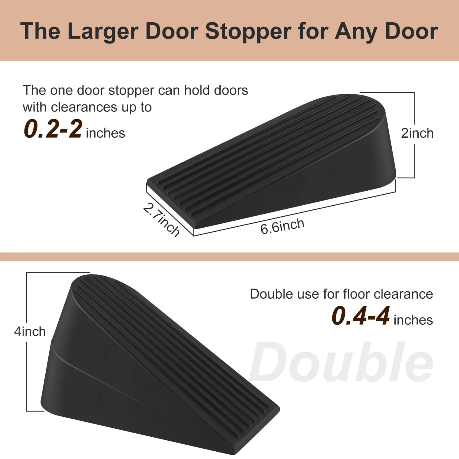 JZWBLILY Big Door Stopper 2 Pack Black | Heavy Duty Rubber Door Wedge for Floor & Carpet - view 2