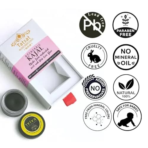 TATSAT Ayurvedic Baby Kajal - Natural Herbal Formula 2.5ml (0.088 Fl Oz) | Medicated Soot & Desi Cow Ghee thumbnail 4