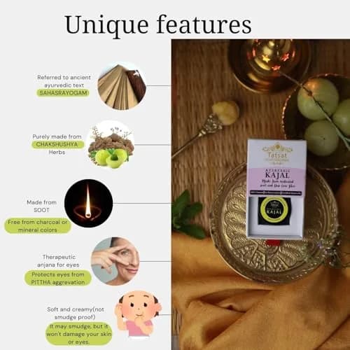 TATSAT Ayurvedic Baby Kajal - Natural Herbal Formula 2.5ml (0.088 Fl Oz) | Medicated Soot & Desi Cow Ghee thumbnail 5