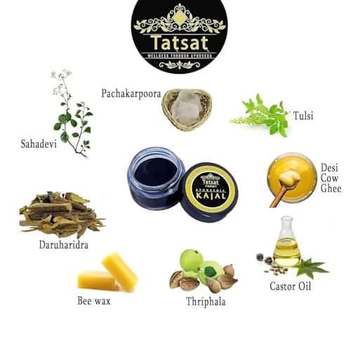 TATSAT Ayurvedic Baby Kajal - Natural Herbal Formula 2.5ml (0.088 Fl Oz) | Medicated Soot & Desi Cow Ghee thumbnail 7