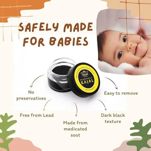 TATSAT Ayurvedic Baby Kajal - Natural Herbal Formula 2.5ml (0.088 Fl Oz) | Medicated Soot & Desi Cow Ghee thumbnail 3