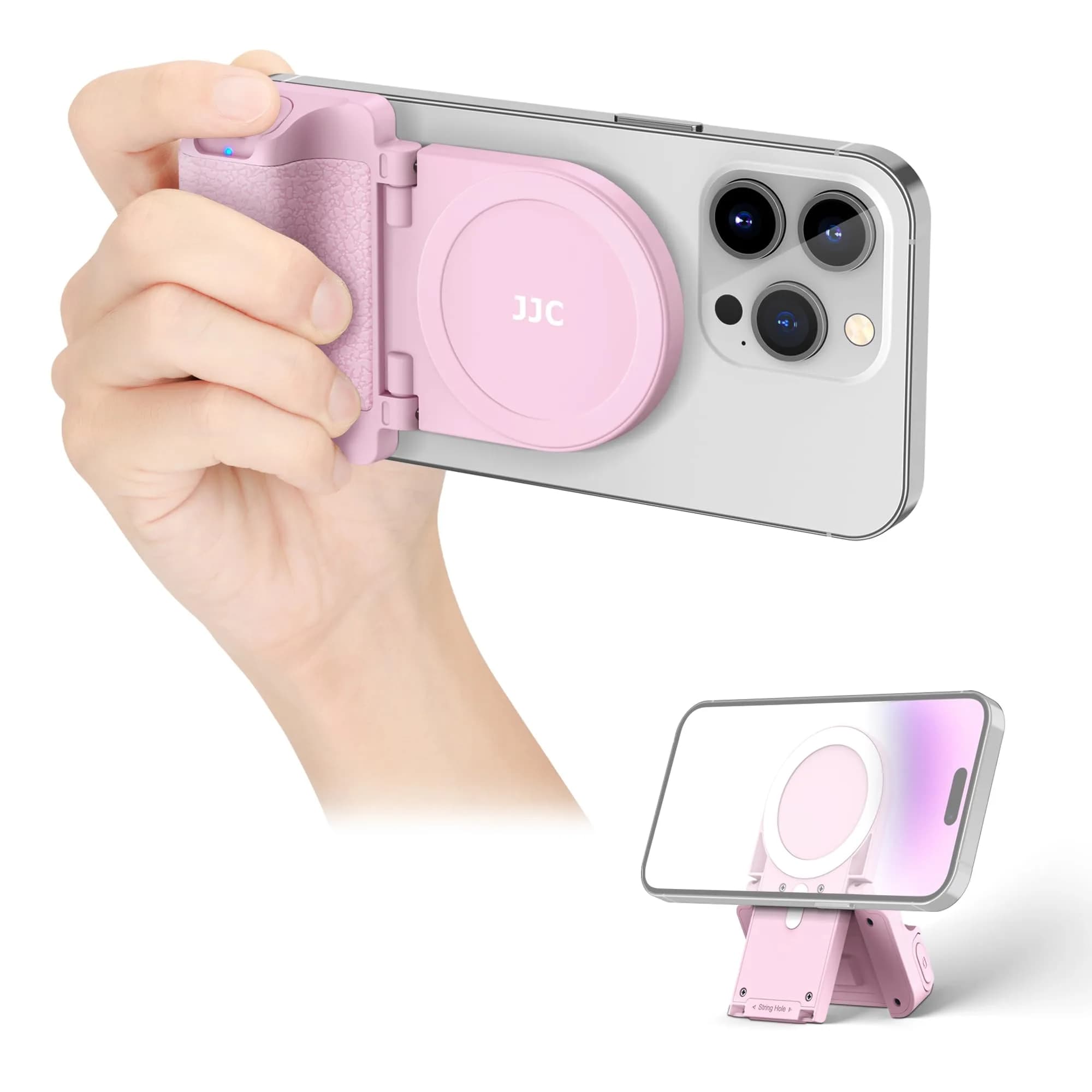 JJC Magnetic Phone Camera Grip Handle with Remote for MagSafe iPhone, Pink | Vlog & Live Streaming Support