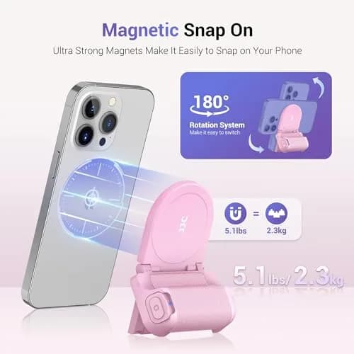 JJC Magnetic Phone Camera Grip Handle with Remote for MagSafe iPhone, Pink | Vlog & Live Streaming Support thumbnail 3