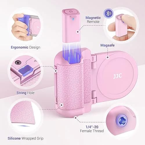 JJC Magnetic Phone Camera Grip Handle with Remote for MagSafe iPhone, Pink | Vlog & Live Streaming Support thumbnail 4