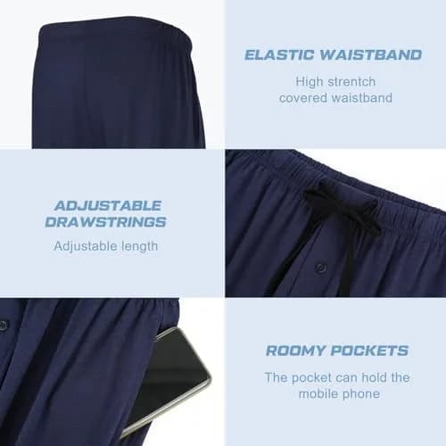 BAMBOO COOL Mens Pajama Pants Lightweight Long Pj Bottoms 2 Pack | Soft Breathable Cotton Blend thumbnail 3