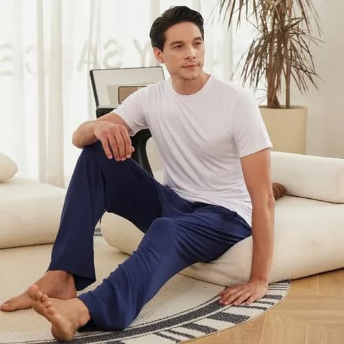 BAMBOO COOL Mens Pajama Pants Lightweight Long Pj Bottoms 2 Pack | Soft Breathable Cotton Blend thumbnail 5