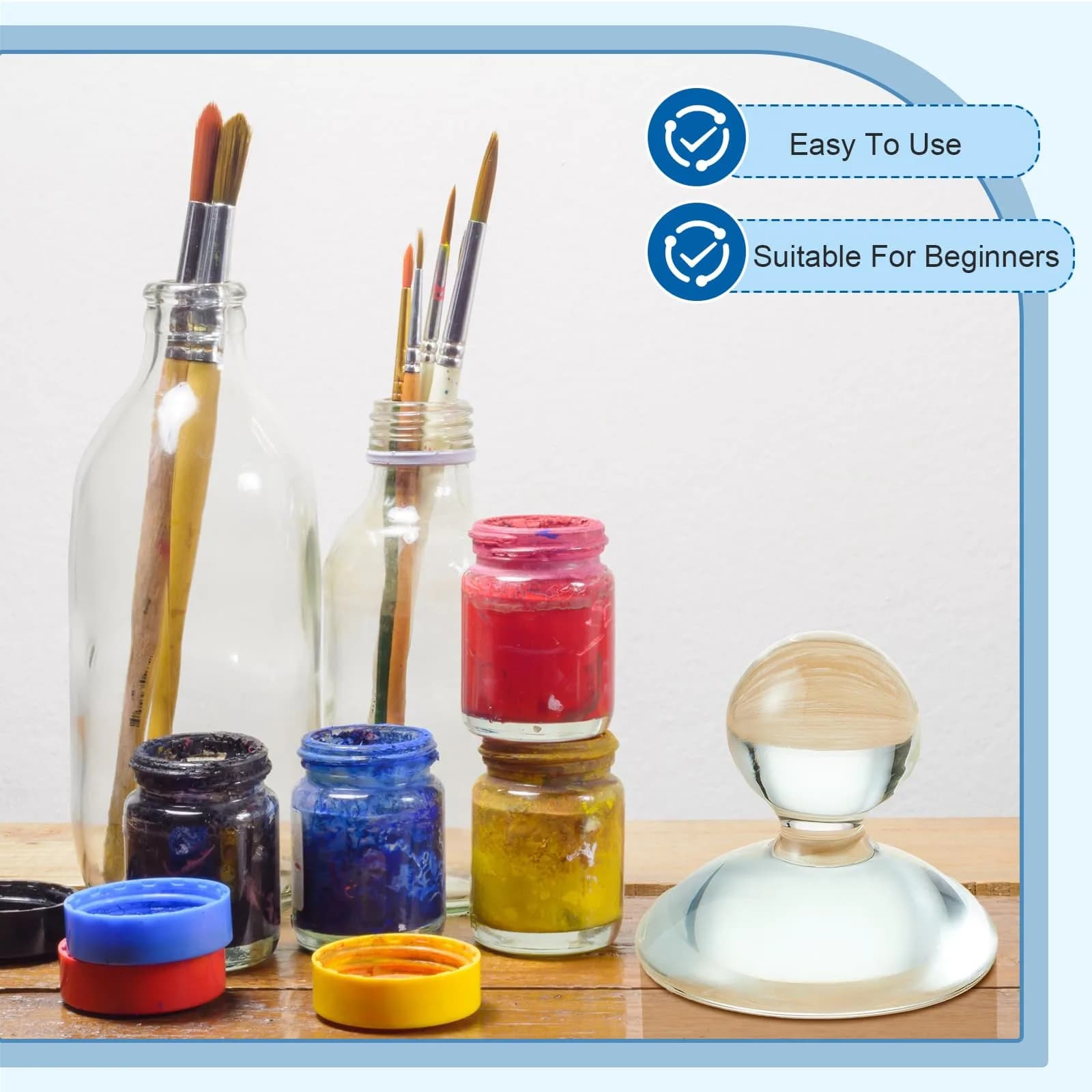Nuanchu Glass Muller for Paint Making, 7.5 cm (2.95 in) Flat Bottom Muller with Round Handle | Essential for Artists Creating Custom Watercolor, Oil, and Tempera Paints - view 6