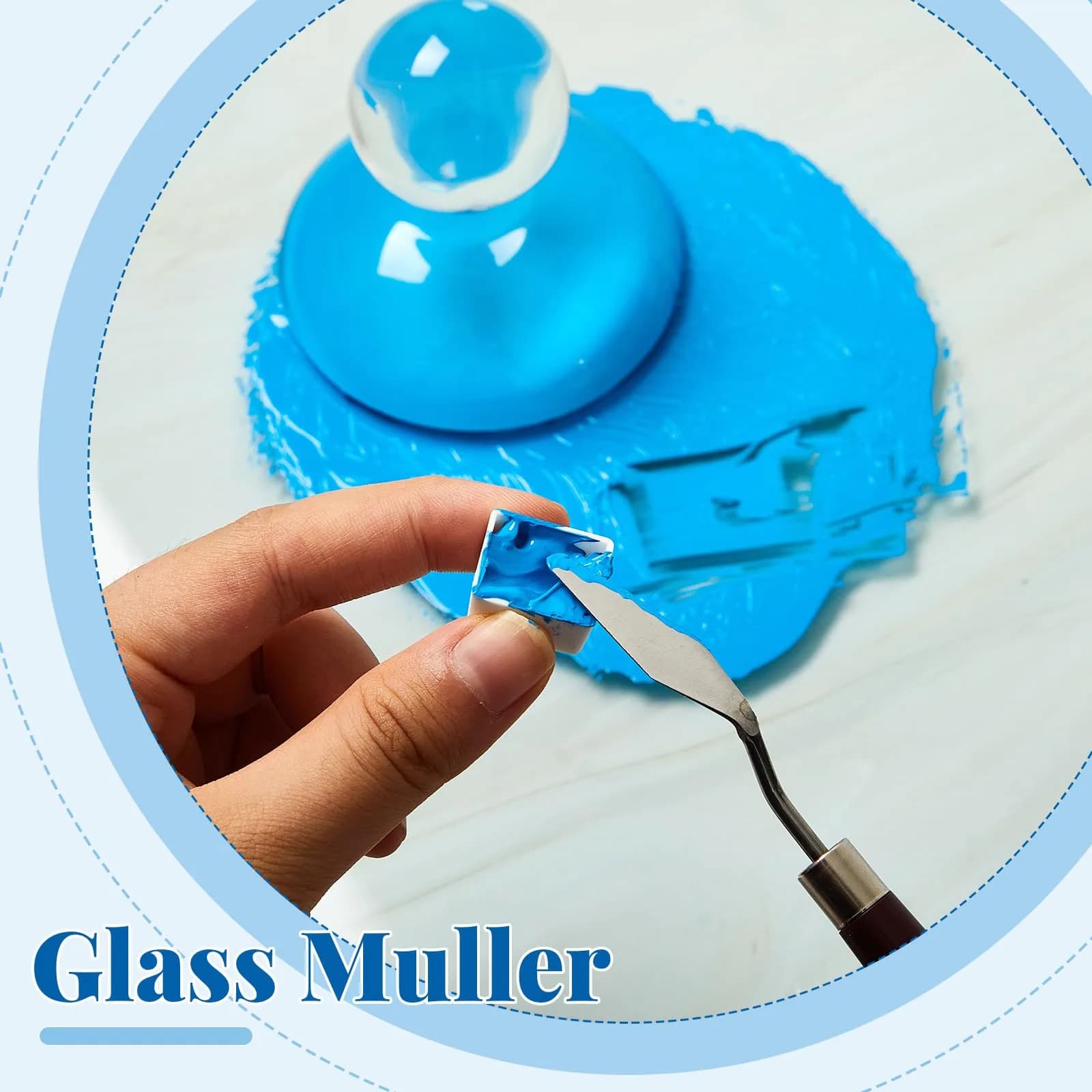 Nuanchu Glass Muller for Paint Making, 7.5 cm (2.95 in) Flat Bottom Muller with Round Handle | Essential for Artists Creating Custom Watercolor, Oil, and Tempera Paints - view 2