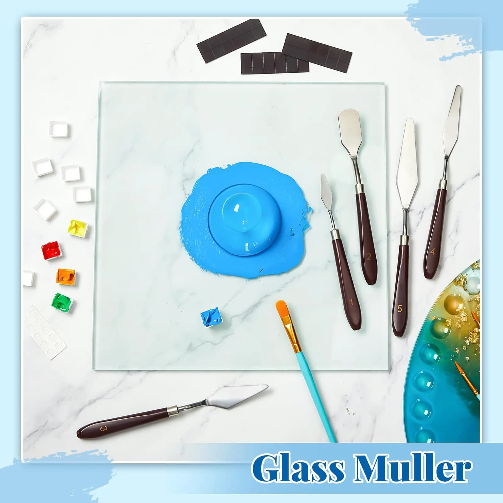 Nuanchu Glass Muller for Paint Making, 7.5 cm (2.95 in) Flat Bottom Muller with Round Handle | Essential for Artists Creating Custom Watercolor, Oil, and Tempera Paints - view 4