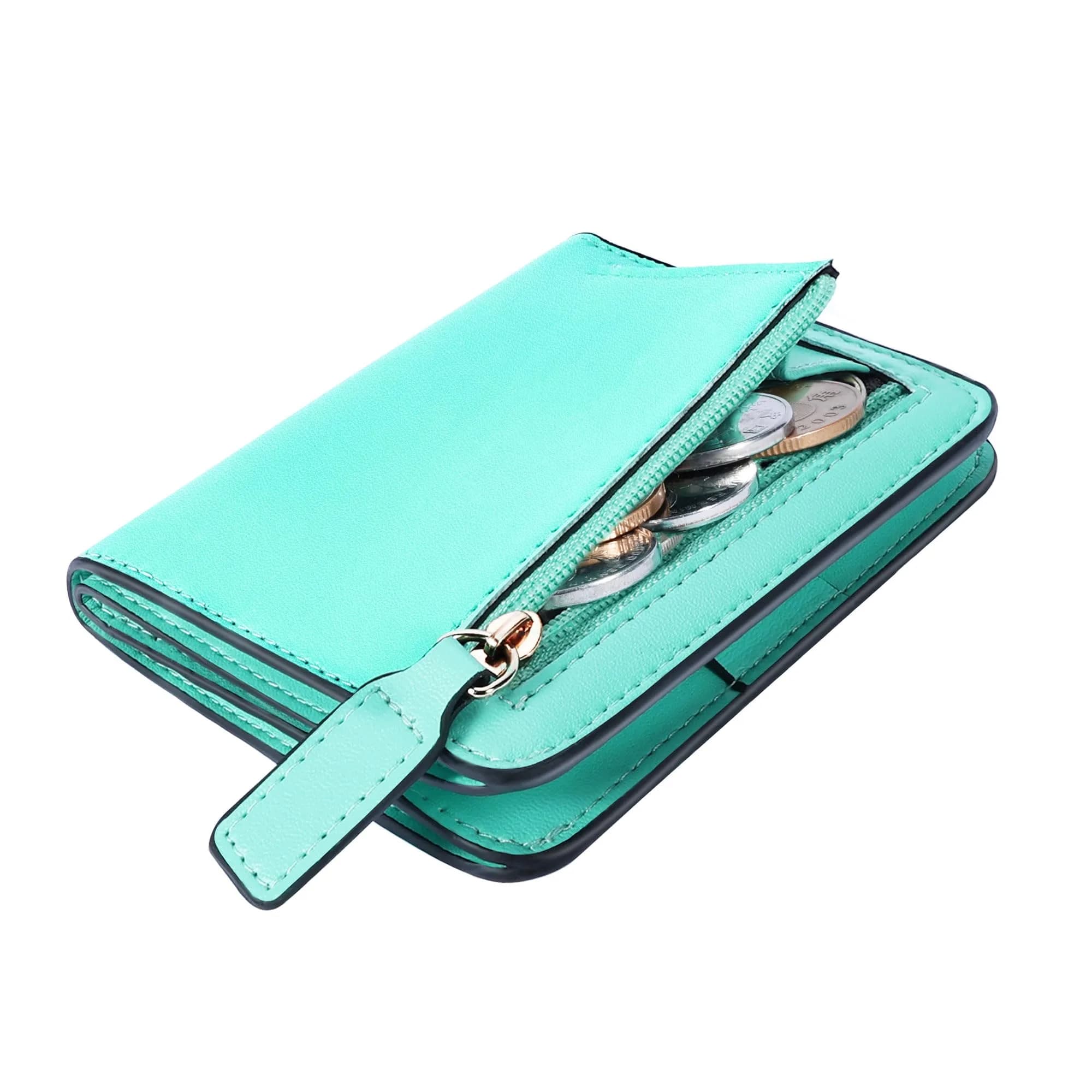 Toughergun Light Blue Slim Leather Wallet for Women - Compact Bifold RFID Mini Purse - main product image