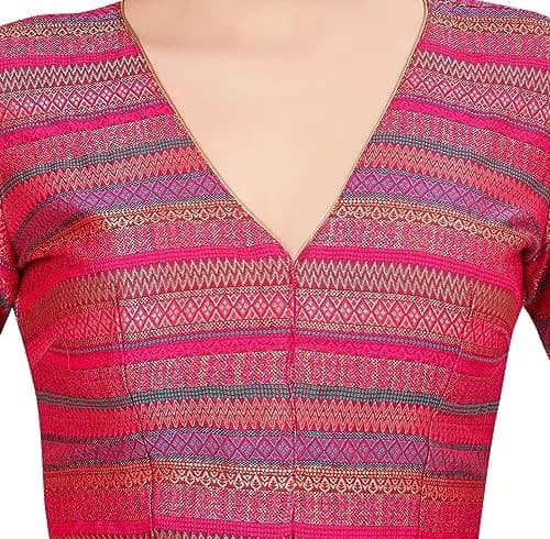 STUDIO Shringaar Women's Half Sleeve Brocade Saree Blouse (34/86cm) Multi | V-Neck, Front Opening, Non-Padded thumbnail 5