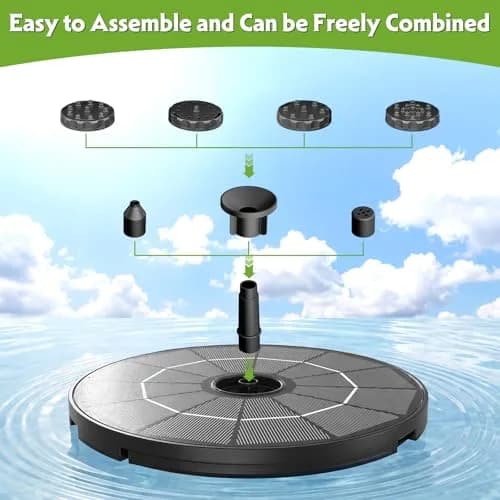 AISITIN 2.8W Solar Fountain Pump with 6 Nozzles & 3.9ft Cord | Attracts Birds to Bird Baths & Ponds thumbnail 7