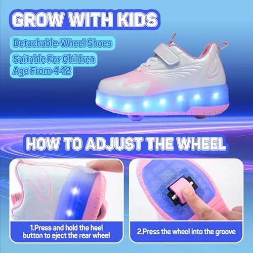 Yogeeft Girls Roller Shoes with USB Rechargeable 6 Big Kid | LED Lights & Retractable Wheels thumbnail 4