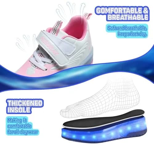 Yogeeft Girls Roller Shoes with USB Rechargeable 6 Big Kid | LED Lights & Retractable Wheels thumbnail 5