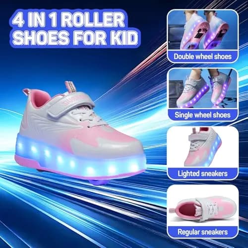 Yogeeft Girls Roller Shoes with USB Rechargeable 6 Big Kid | LED Lights & Retractable Wheels thumbnail 2