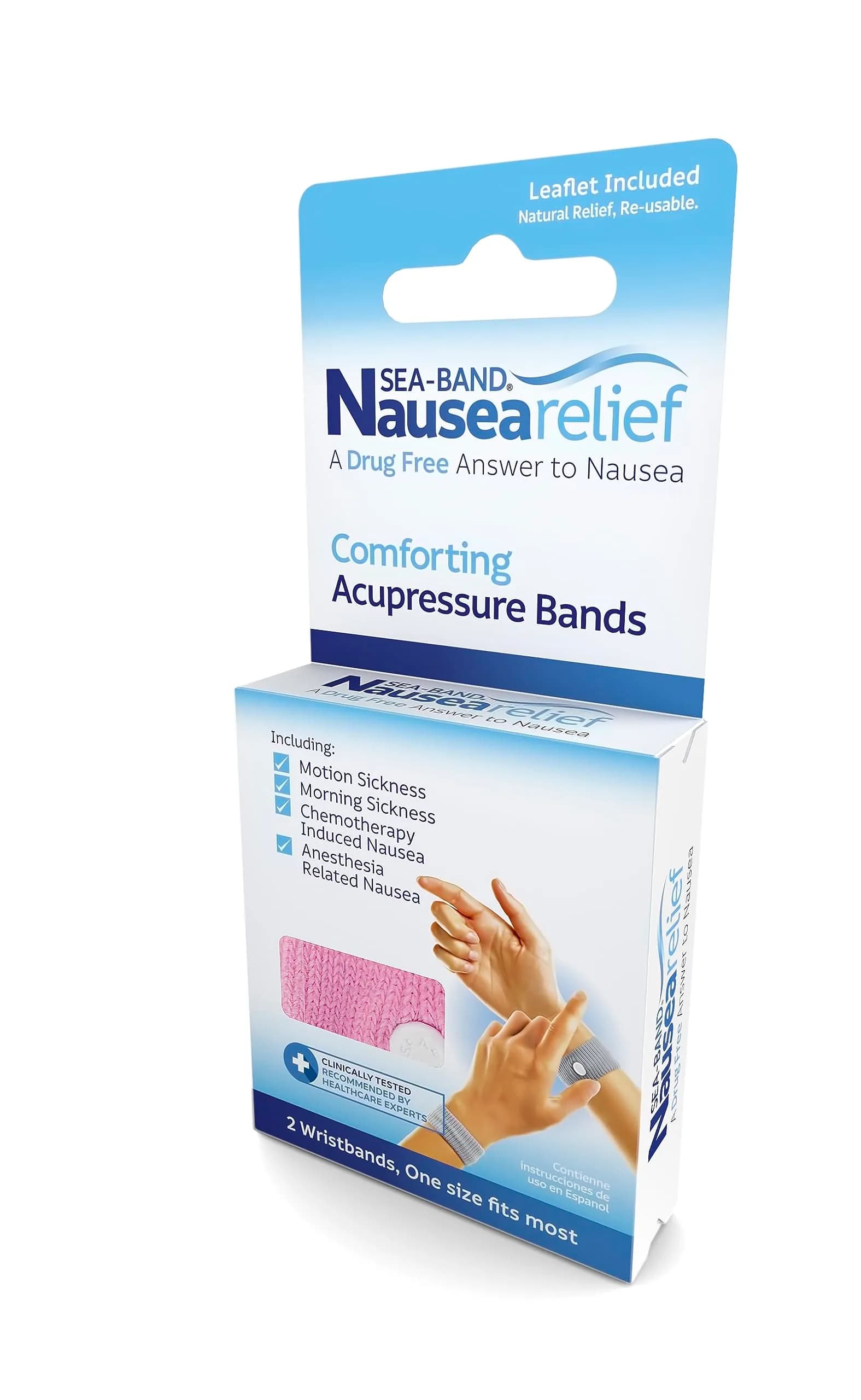 Sea-Band Anti-Nausea Acupressure Wristbands, 1 Pair, Pink | Drug-Free Nausea Relief for Travel Sickness - view 5