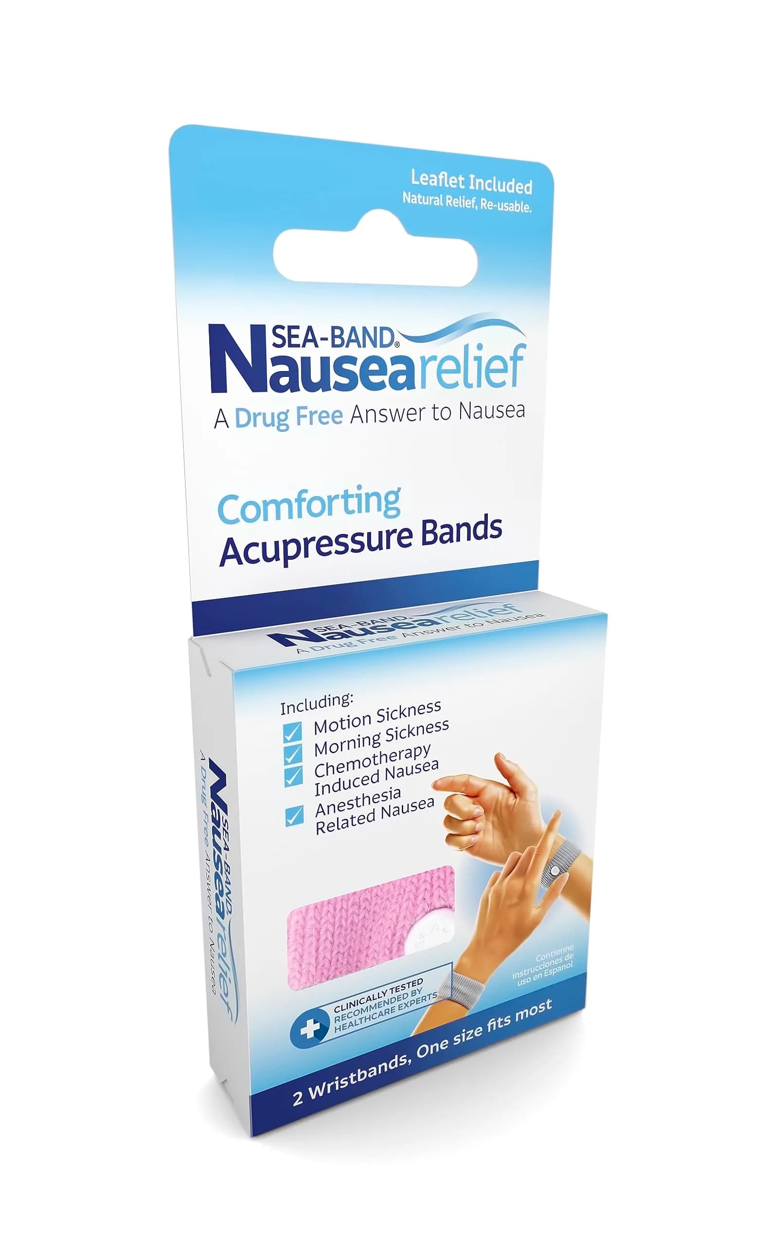 Sea-Band Anti-Nausea Acupressure Wristbands, 1 Pair, Pink | Drug-Free Nausea Relief for Travel Sickness - view 3