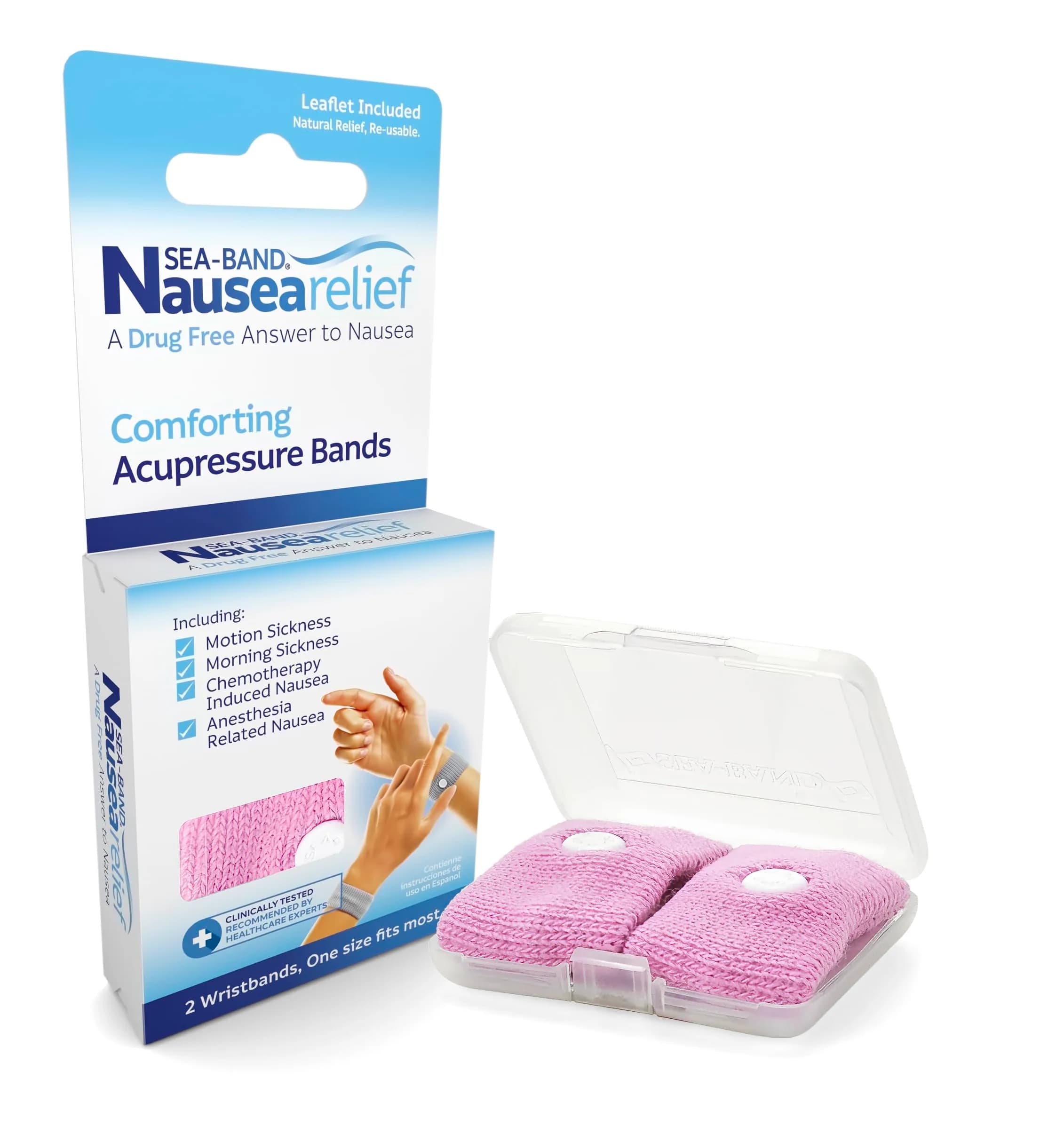 Sea-Band Anti-Nausea Acupressure Wristbands, 1 Pair, Pink | Drug-Free Nausea Relief for Travel Sickness - view 4