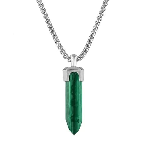 Bulova Men's Icon Green Malachite Obelisk Pendant & Sterling Silver Necklace | 24-26" Adjustable thumbnail 1