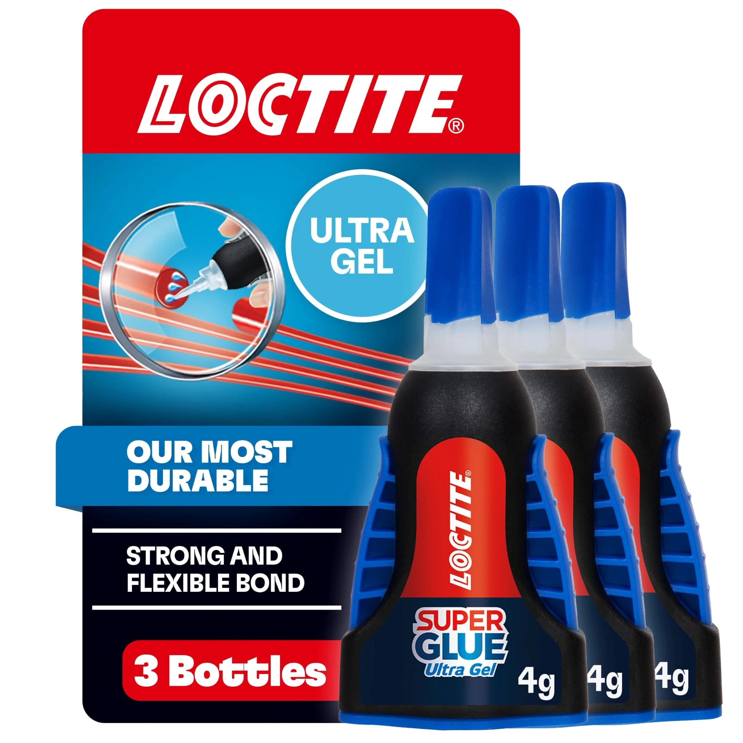 Loctite Super Glue Ultra Gel Control 0.14 fl oz (4.14 ml) Bottle, 3 Pack | Precise Application for Tough Repairs