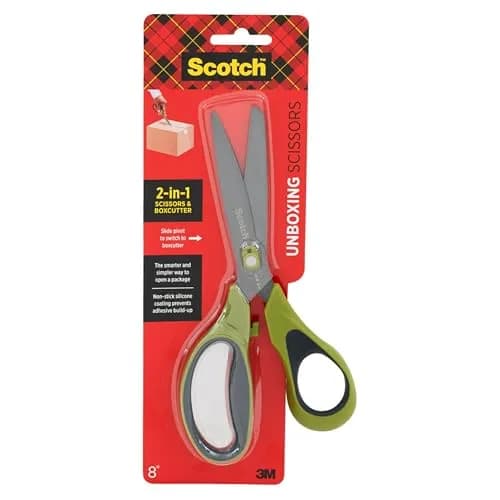 Scotch Non-Stick Unboxing Scissors, 8-inch (20.32 cm) with Box Cutter Mode | Precision Sharpened Blades thumbnail 1