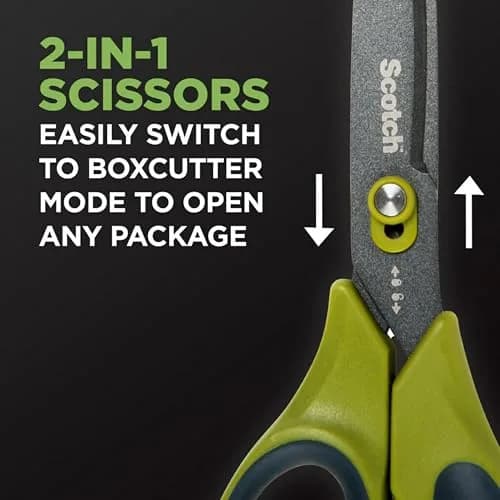 Scotch Non-Stick Unboxing Scissors, 8-inch (20.32 cm) with Box Cutter Mode | Precision Sharpened Blades thumbnail 3