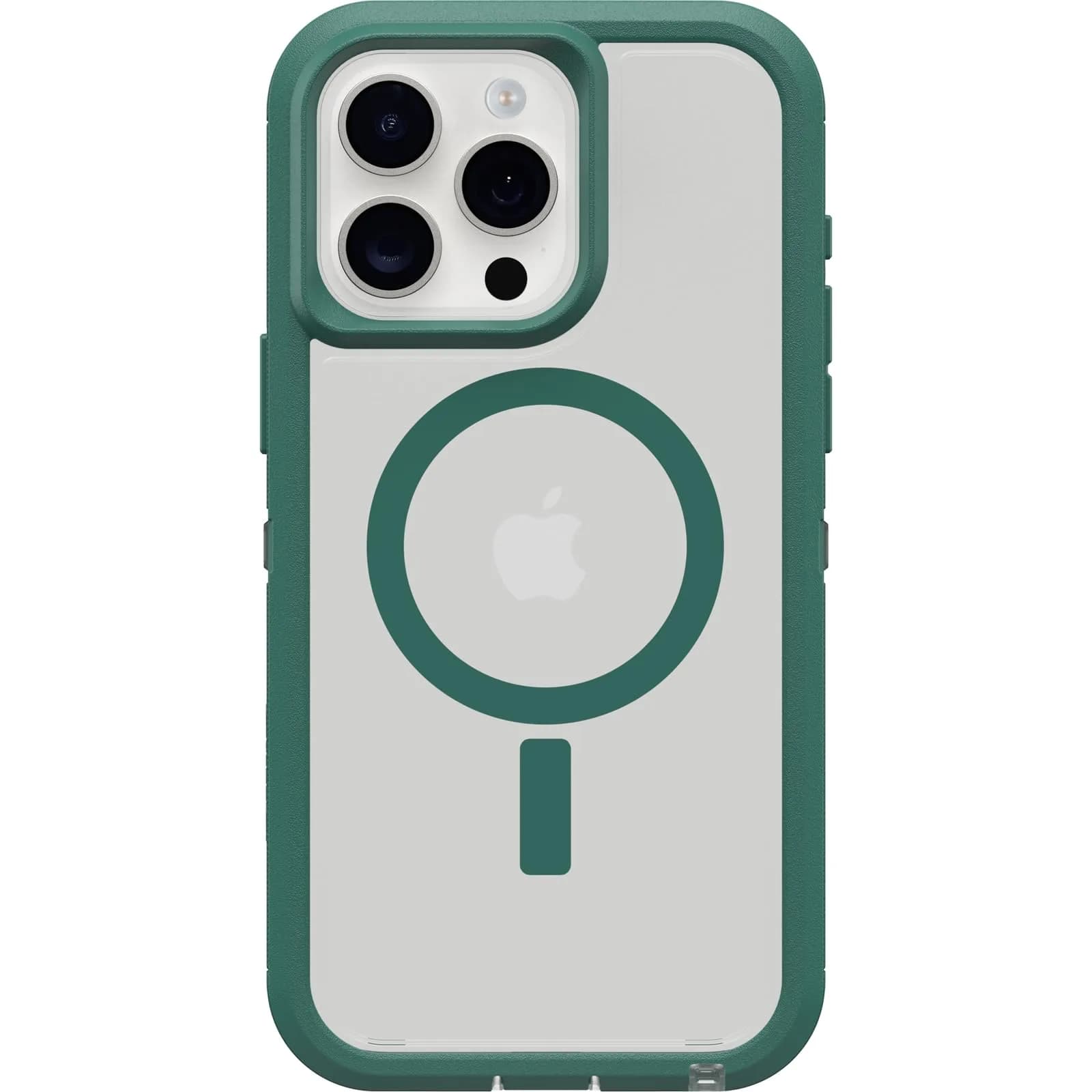 OtterBox iPhone 15 Pro Max Defender Series XT Clear Case - Velvet Evergreen (Clear), Rugged, Screenless, MagSafe Compatible, Lanyard Attachment — Velvet Evergreen