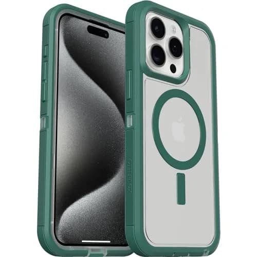 OtterBox iPhone 15 Pro Max Defender Series XT Clear Case - Velvet Evergreen (Clear), Rugged, Screenless, MagSafe Compatible, Lanyard Attachment thumbnail 5