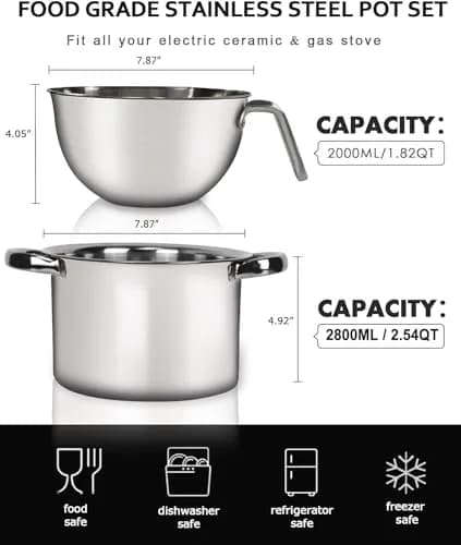 Marsheepy 1.8QT Double Boiler Melting Pot with 2.54QT Stainless Steel Pot | Food-Grade Steel, Stovetop & Dishwasher Safe thumbnail 2