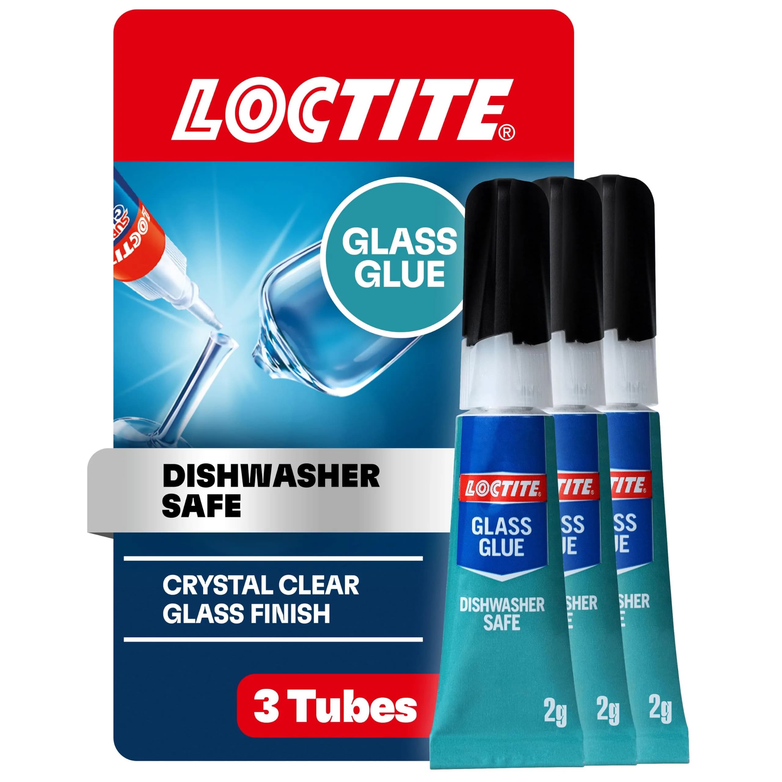 Loctite Glass Glue, Dishwasher Safe, Clear, 2g Bottle (Pack of 3) | Bonds Glass to Metal & Plastic — Pack of 3
