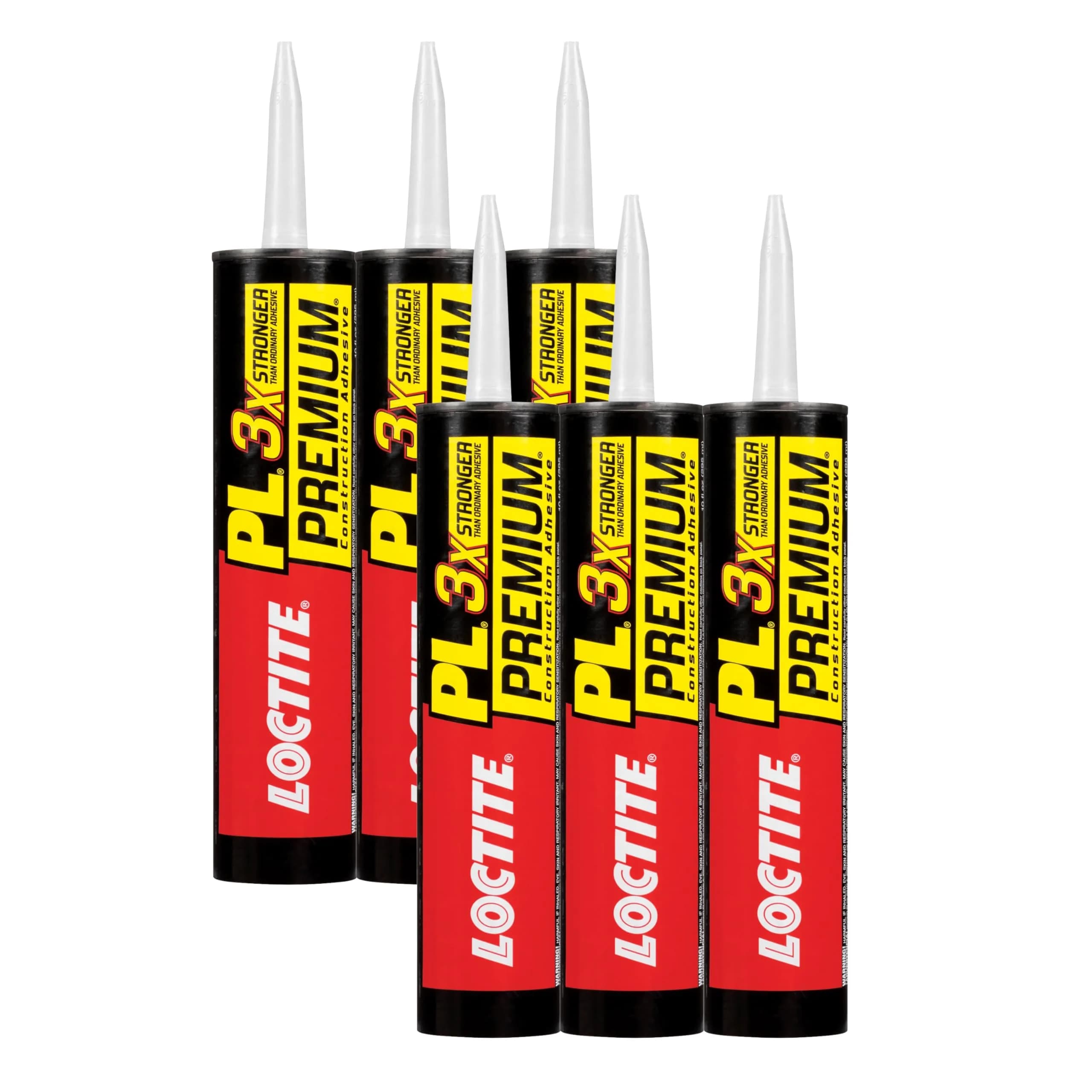 Loctite PL Premium Polyurethane Construction Adhesive 10 fl oz (296 ml) Cartridge, 6-Pack | Bonds Wood, Concrete, Stone, Metal & More