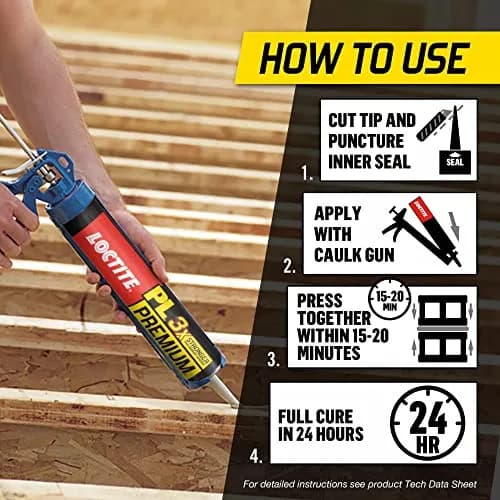 Loctite PL Premium Polyurethane Construction Adhesive 10 fl oz (296 ml) Cartridge, 6-Pack | Bonds Wood, Concrete, Stone, Metal & More thumbnail 2