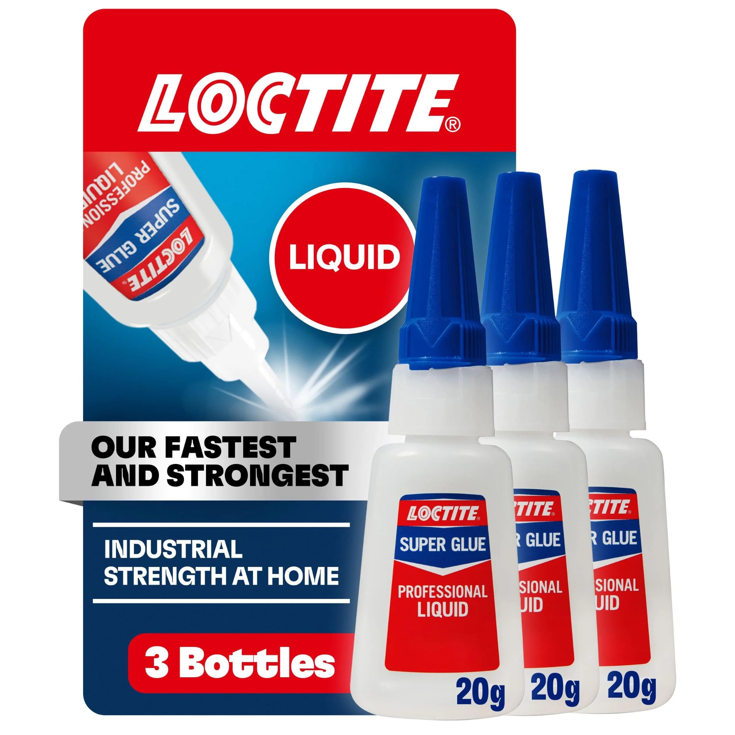 Loctite Professional Super Glue Liquid 20ml (0.7 Fl Oz) Bottle, Pack of 3 | Heavy-Duty Instant Adhesive for Plastic, Wood & Metal — Clear