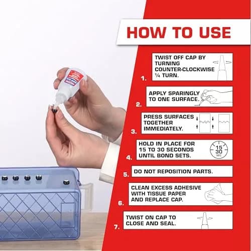 Loctite Professional Super Glue Liquid 20ml (0.7 Fl Oz) Bottle, Pack of 3 | Heavy-Duty Instant Adhesive for Plastic, Wood & Metal thumbnail 4