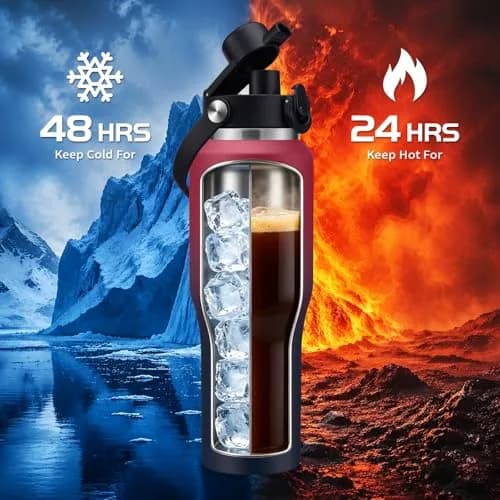DIGJUPER 40oz Insulated Tumbler with Sleeve & 2 Lids | Keeps Cold 48 Hrs, Hot 24 Hrs thumbnail 3
