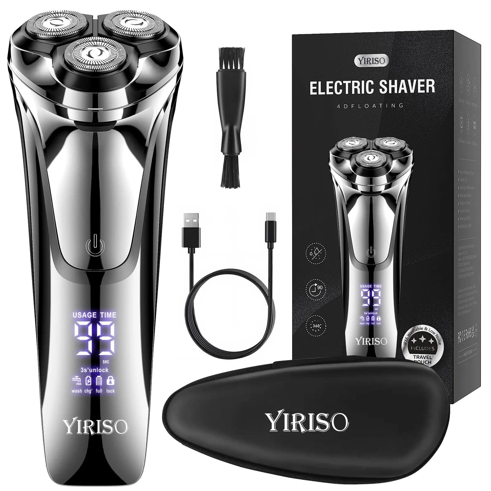 YIRISO 9000 RPM Rotary Shaver for Men, Silver, 200g (7.05 oz) | Smooth Shave with 4D Floating Head - main product image