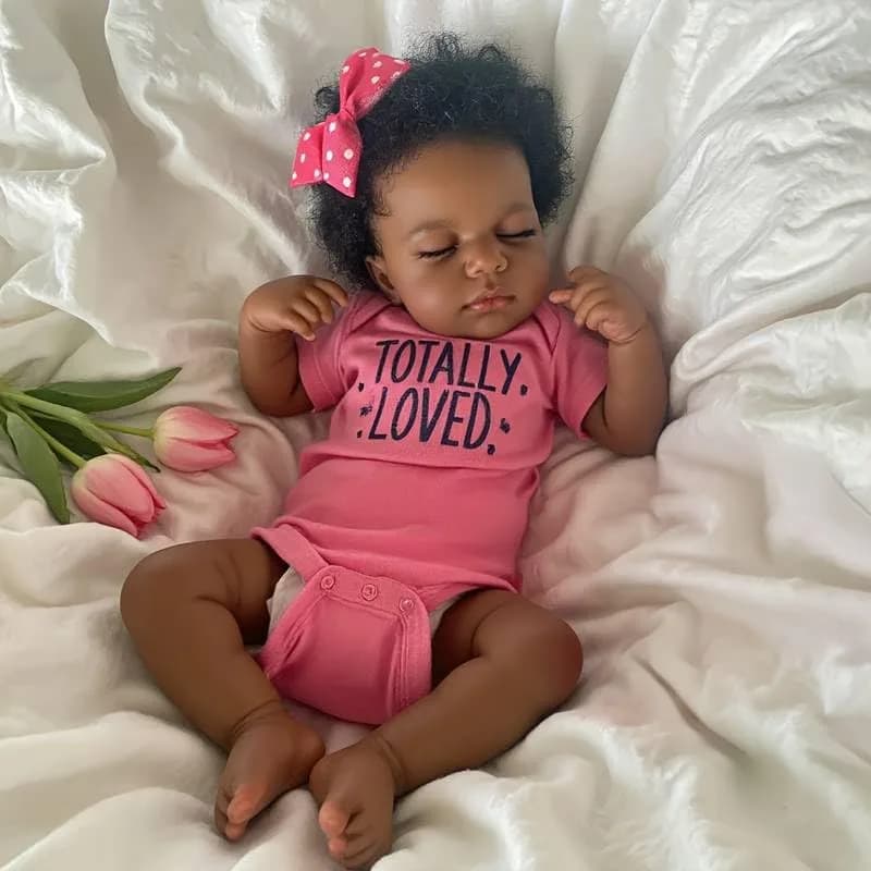 Pinky Reborn Baby Doll Black Girl 20 Inch Realistic African American Reborn Doll Toy with Clothes | Handmade Lifelike Silicone Vinyl Doll - main product image