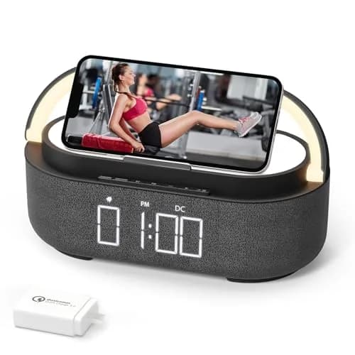 COLSUR 6-in-1 Bluetooth Speaker with Wireless Charger & LED Clock, 2500mAh Portable, Black | Modern Home Decor thumbnail 1