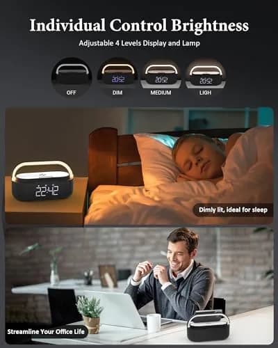 COLSUR 6-in-1 Bluetooth Speaker with Wireless Charger & LED Clock, 2500mAh Portable, Black | Modern Home Decor thumbnail 6