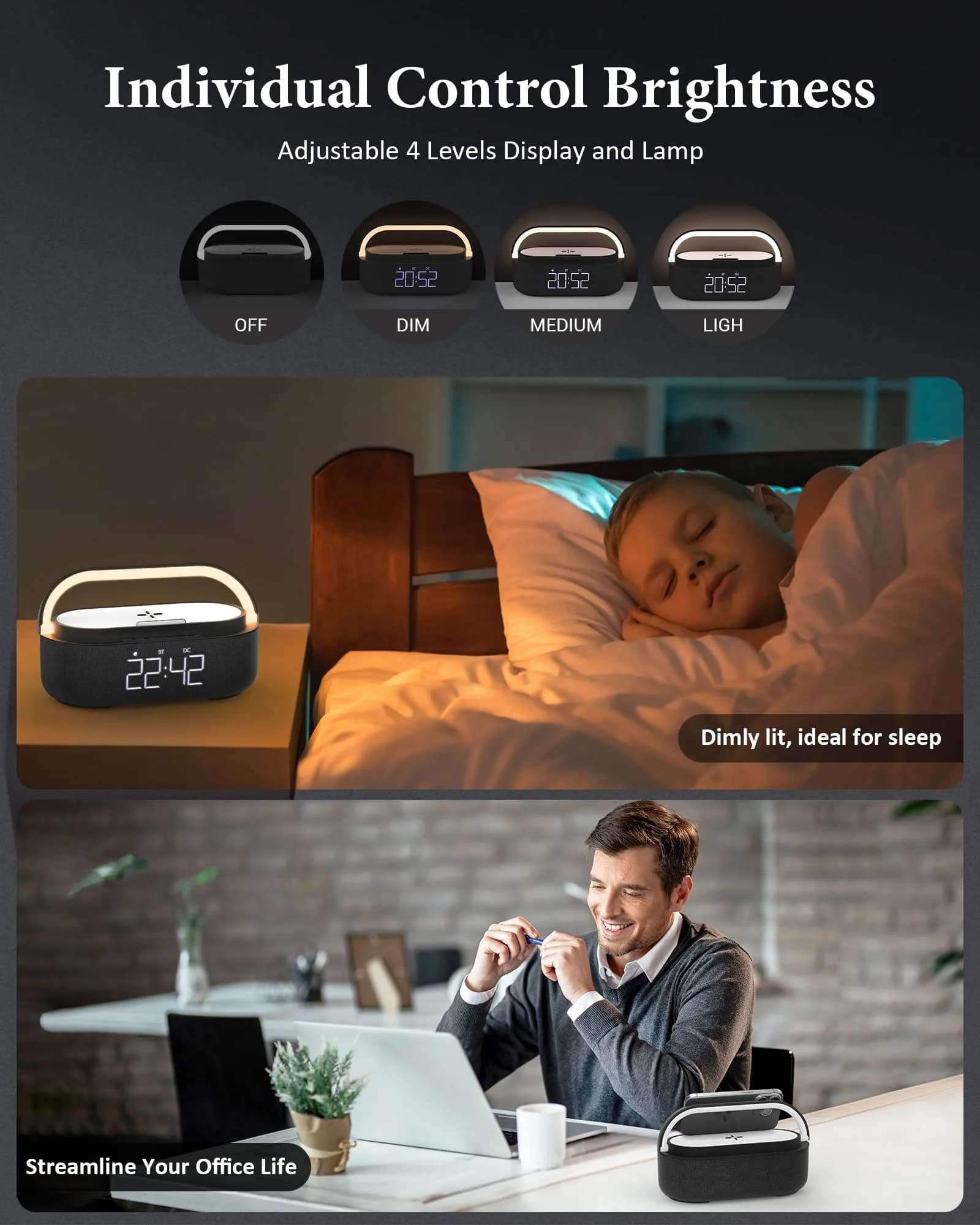 COLSUR 6-in-1 Bluetooth Speaker with Wireless Charger & LED Clock, 2500mAh Portable, Black | Modern Home Decor - view 6