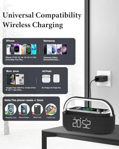 COLSUR 6-in-1 Bluetooth Speaker with Wireless Charger & LED Clock, 2500mAh Portable, Black | Modern Home Decor thumbnail 7