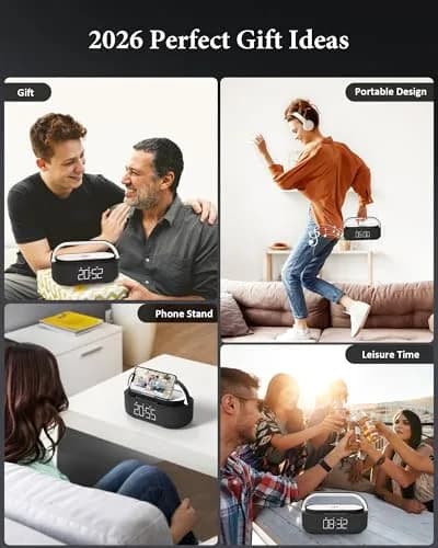COLSUR 6-in-1 Bluetooth Speaker with Wireless Charger & LED Clock, 2500mAh Portable, Black | Modern Home Decor thumbnail 8