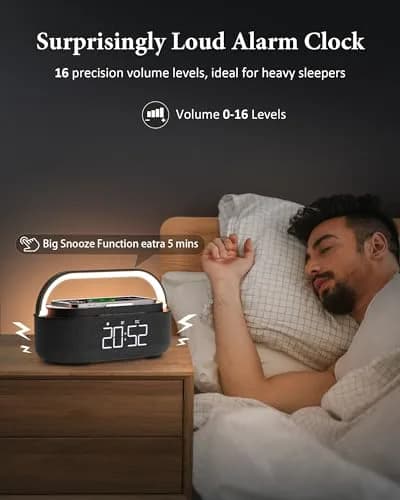 COLSUR 6-in-1 Bluetooth Speaker with Wireless Charger & LED Clock, 2500mAh Portable, Black | Modern Home Decor thumbnail 3