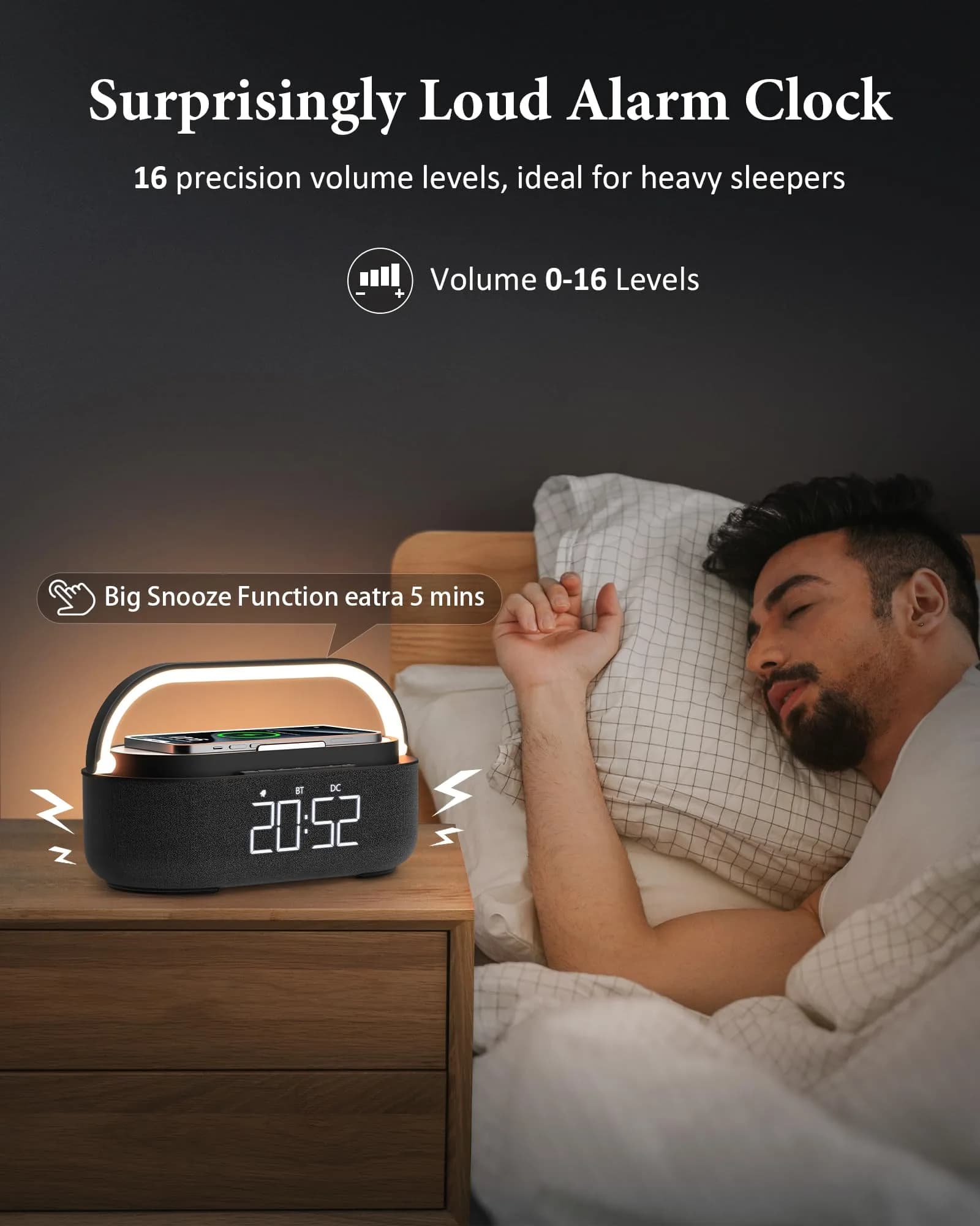 COLSUR 6-in-1 Bluetooth Speaker with Wireless Charger & LED Clock, 2500mAh Portable, Black | Modern Home Decor - view 3