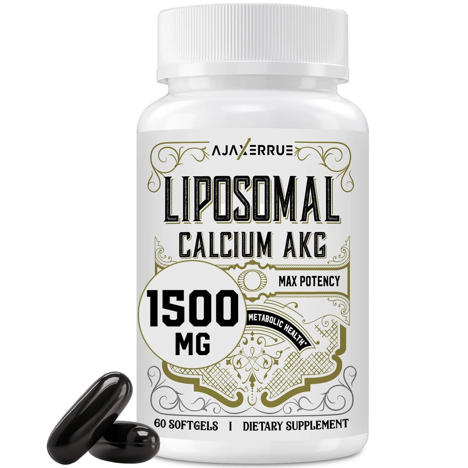 AJAXERRUE Liposomal Calcium AKG Supplement 1500 MG | High Absorption for Longevity & Energy